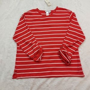 Coldwater Creek Red White Striped Long Sleeve Top Size L